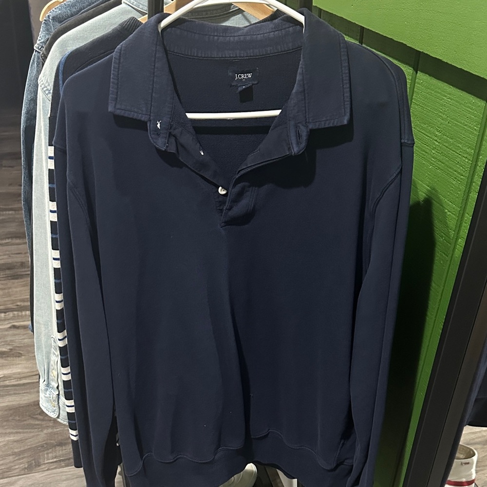 J. Crew Men's Navy Heavy Long Sleeve Polo